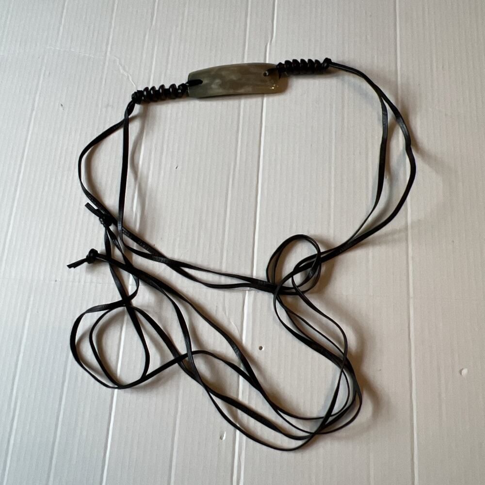 Boho OS Black Leather Rope String Tie Belt Horn? Details Long 90" - Picture 8 of 12